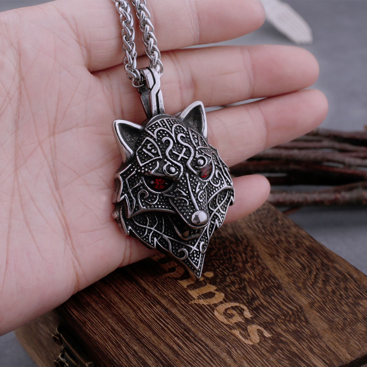 VIKINGR ™ | NASZYJNIK GŁOWA WILKA FENRIR - obrazek 2